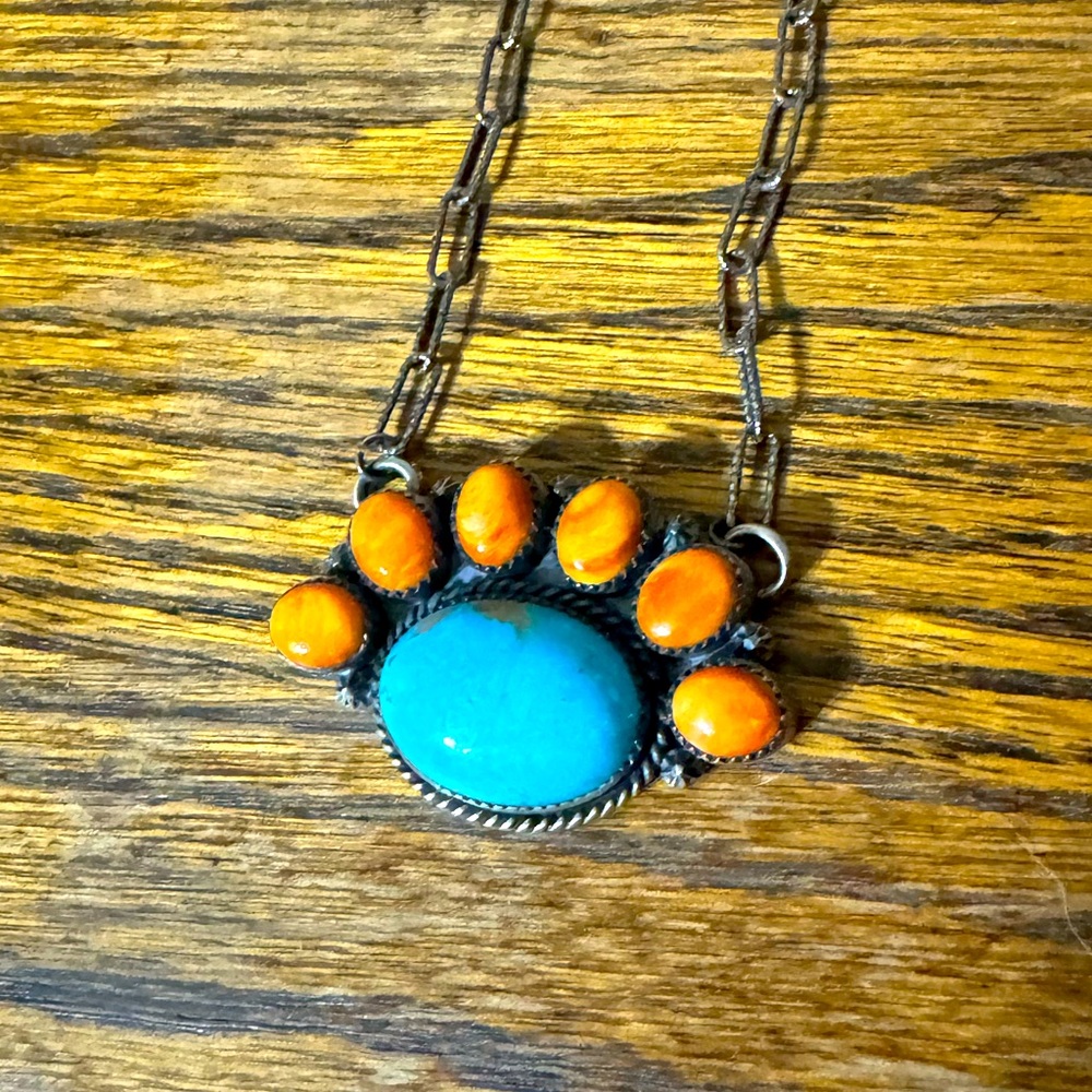 Native American stamped turquoise necklace